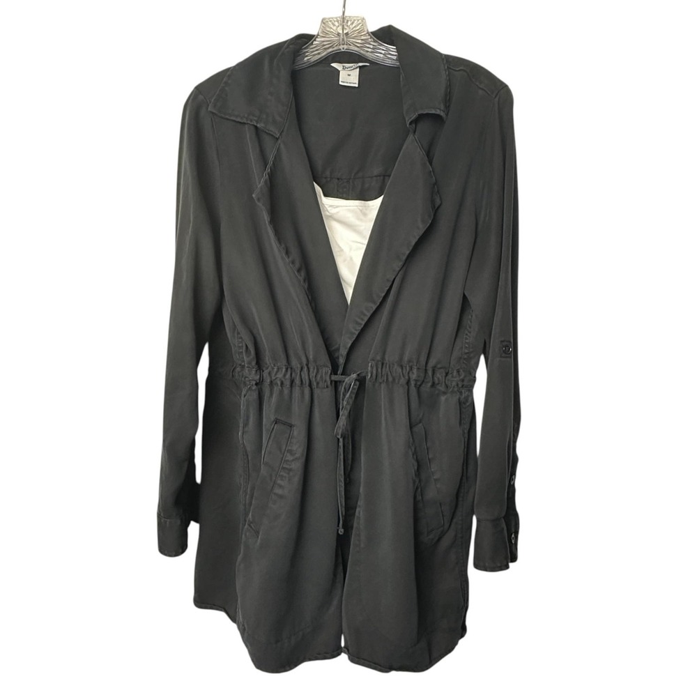 Duluth Trading Co Jacket Womens Medium Gray Tencel Trench Drawstring Waist
